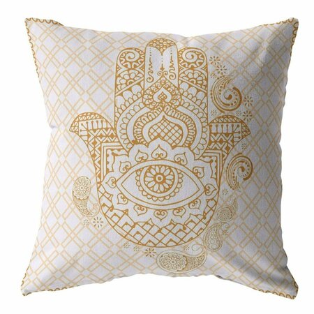 PALACEDESIGNS 20 in. Gold & White Hamsa Indoor & Outdoor Throw Pillow PA3098264
